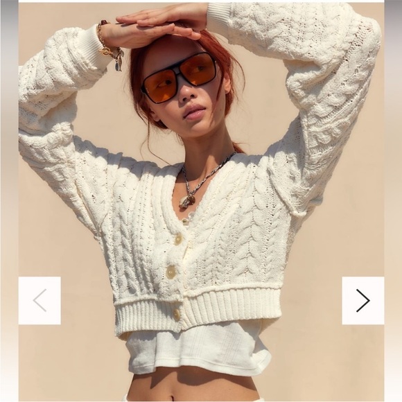 Free People Sadie Cable Cardi Large Color: Optic White NWT - Picture 1 of 7